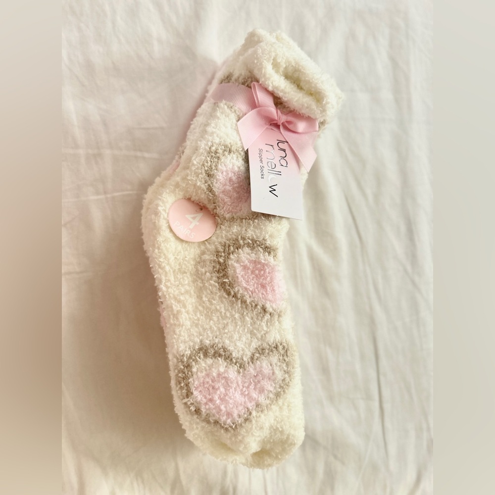 Fuzzy Heart Socks with Pink Accents